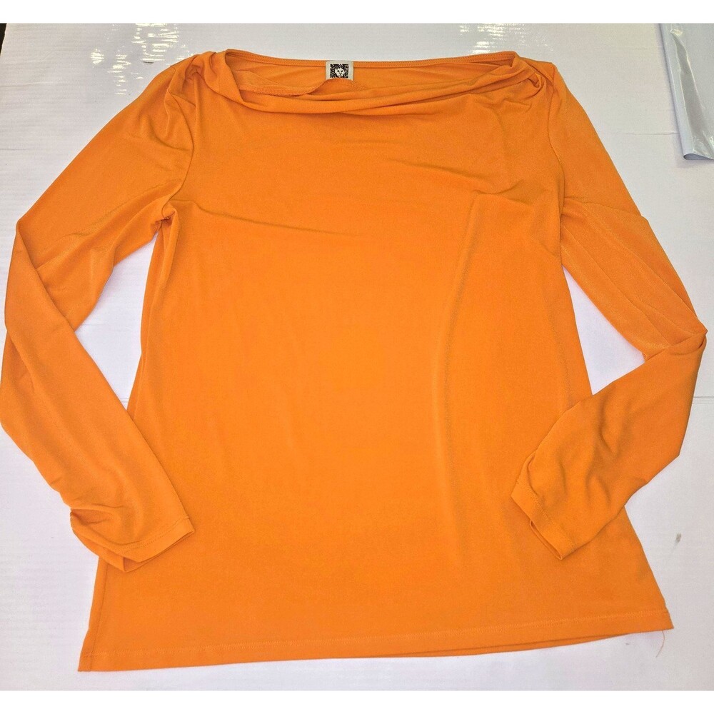 Anne Klein Women's Orange Solid Long Sleeve Cowl Neck Pullover Knit Top L